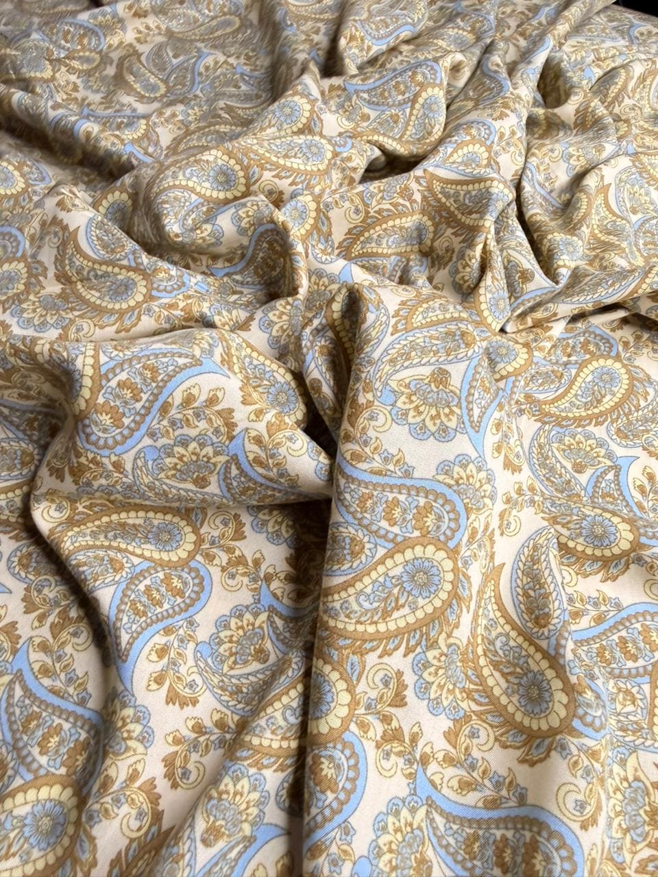 Luxury Imported Stone Linen Beige & Powder Blue Paisley Printed Shirt & Trouser