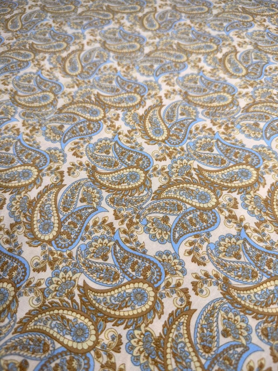 Luxury Imported Stone Linen Beige & Powder Blue Paisley Printed Shirt & Trouser