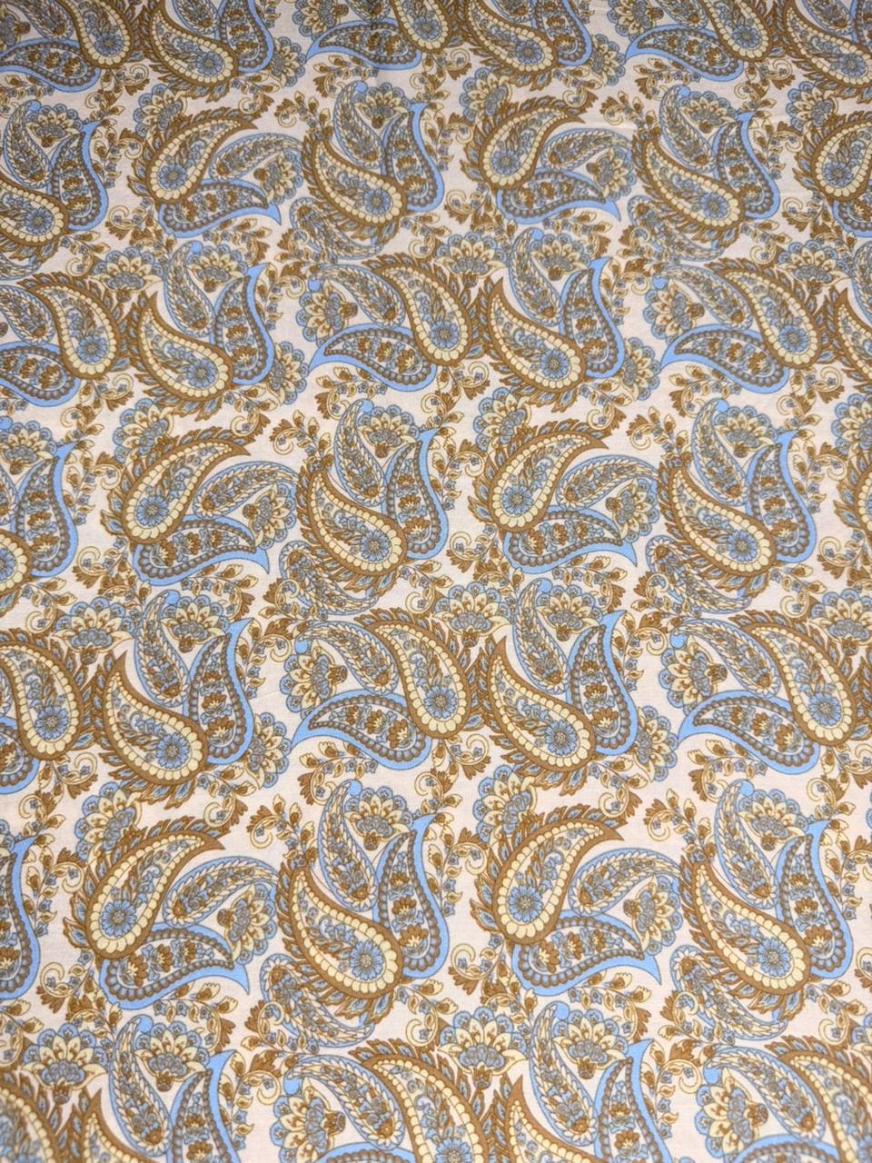 Luxury Imported Stone Linen Beige & Powder Blue Paisley Printed Shirt & Trouser