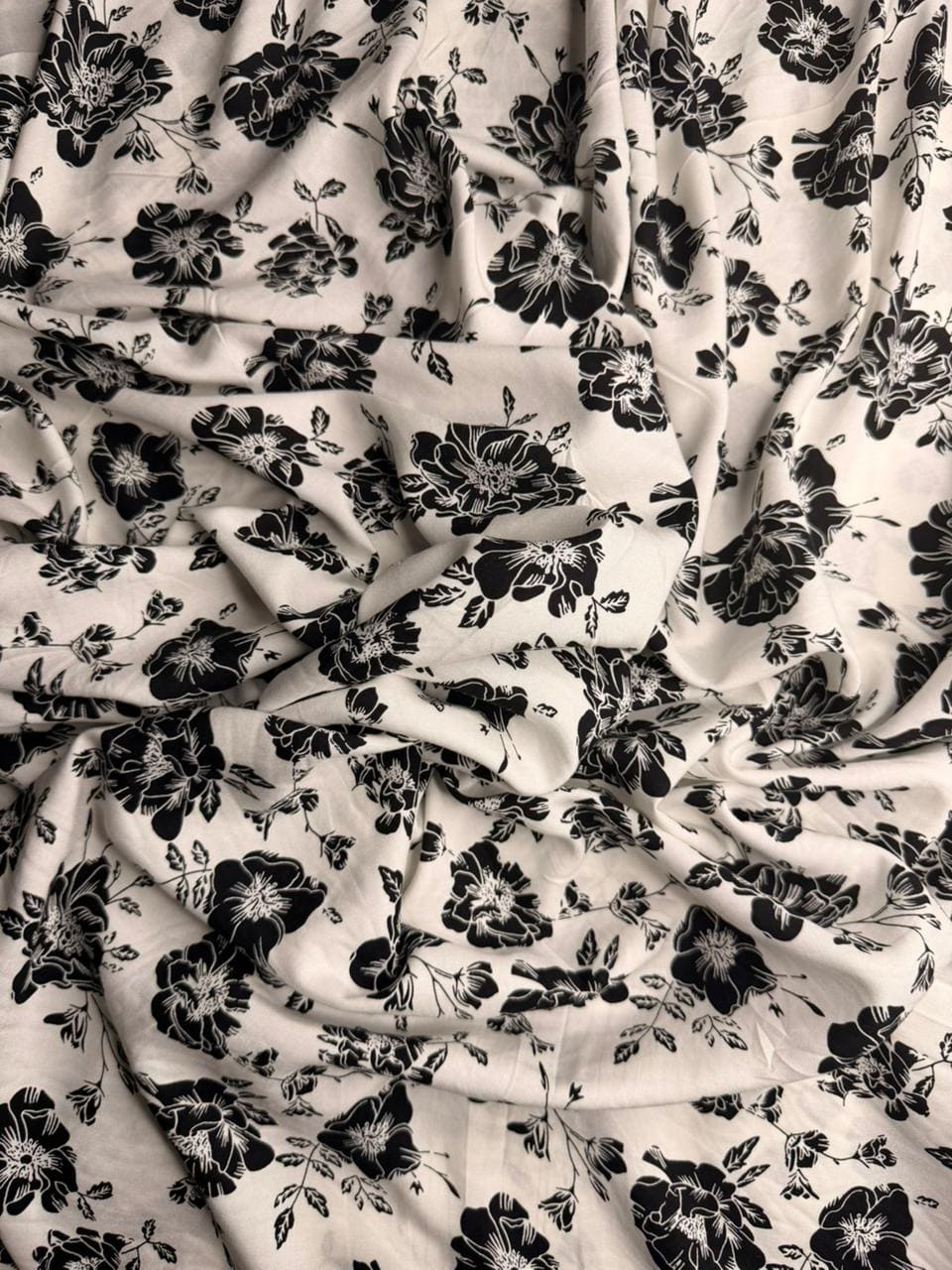 Luxury Imported Stone Linen Off-White Black Monochrome Floral Printed Shirt & Trouser