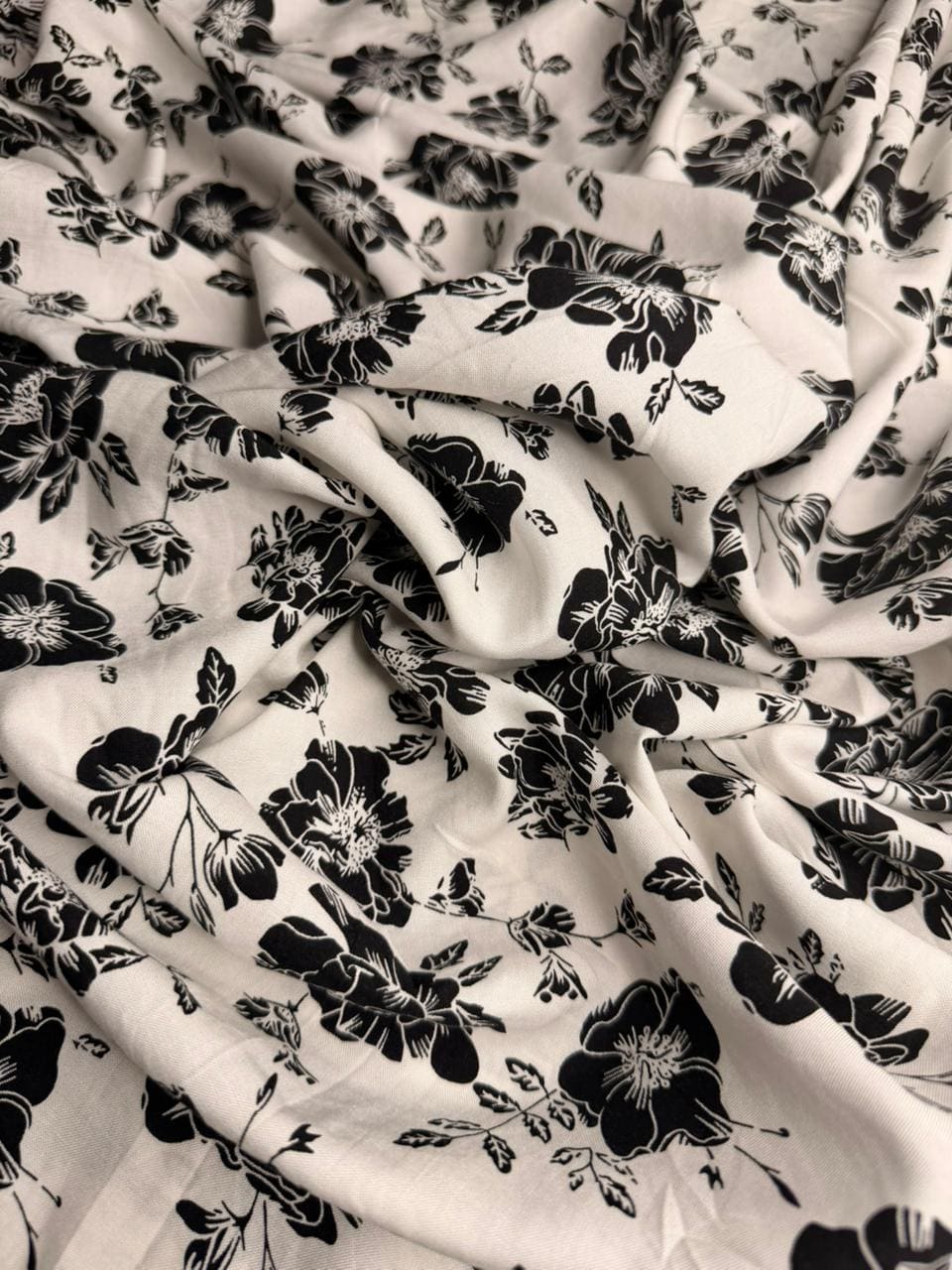 Luxury Imported Stone Linen Off-White Black Monochrome Floral Printed Shirt & Trouser