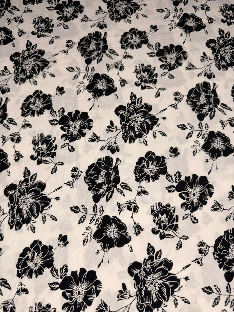 Luxury Imported Stone Linen Off-White Black Monochrome Floral Printed Shirt & Trouser