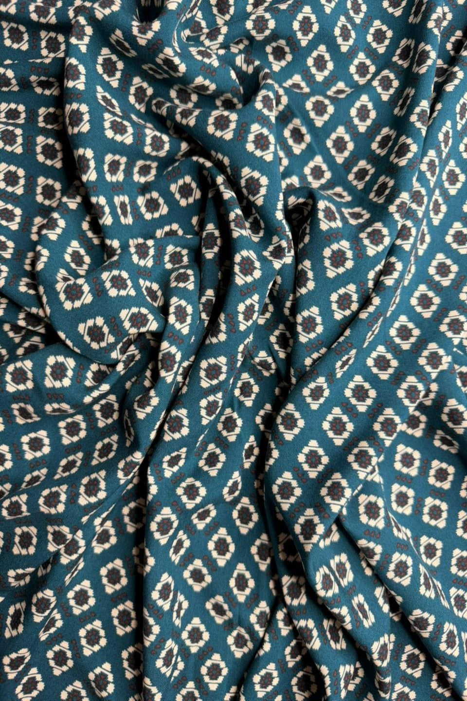 Luxury Imported Stone Linen Teal Blue Geometric Ikat Printed Shirt & Trouser