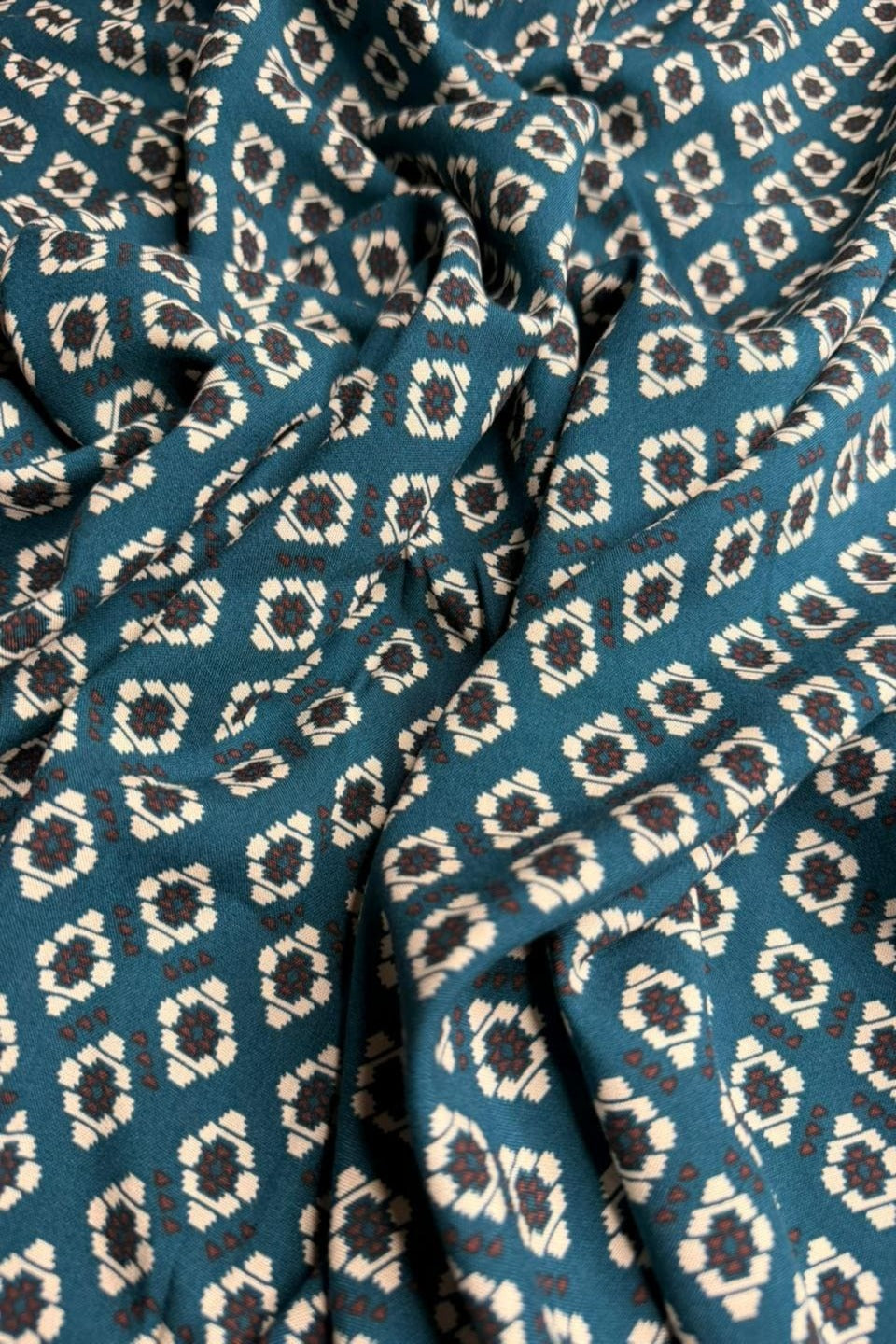 Luxury Imported Stone Linen Teal Blue Geometric Ikat Printed Shirt & Trouser