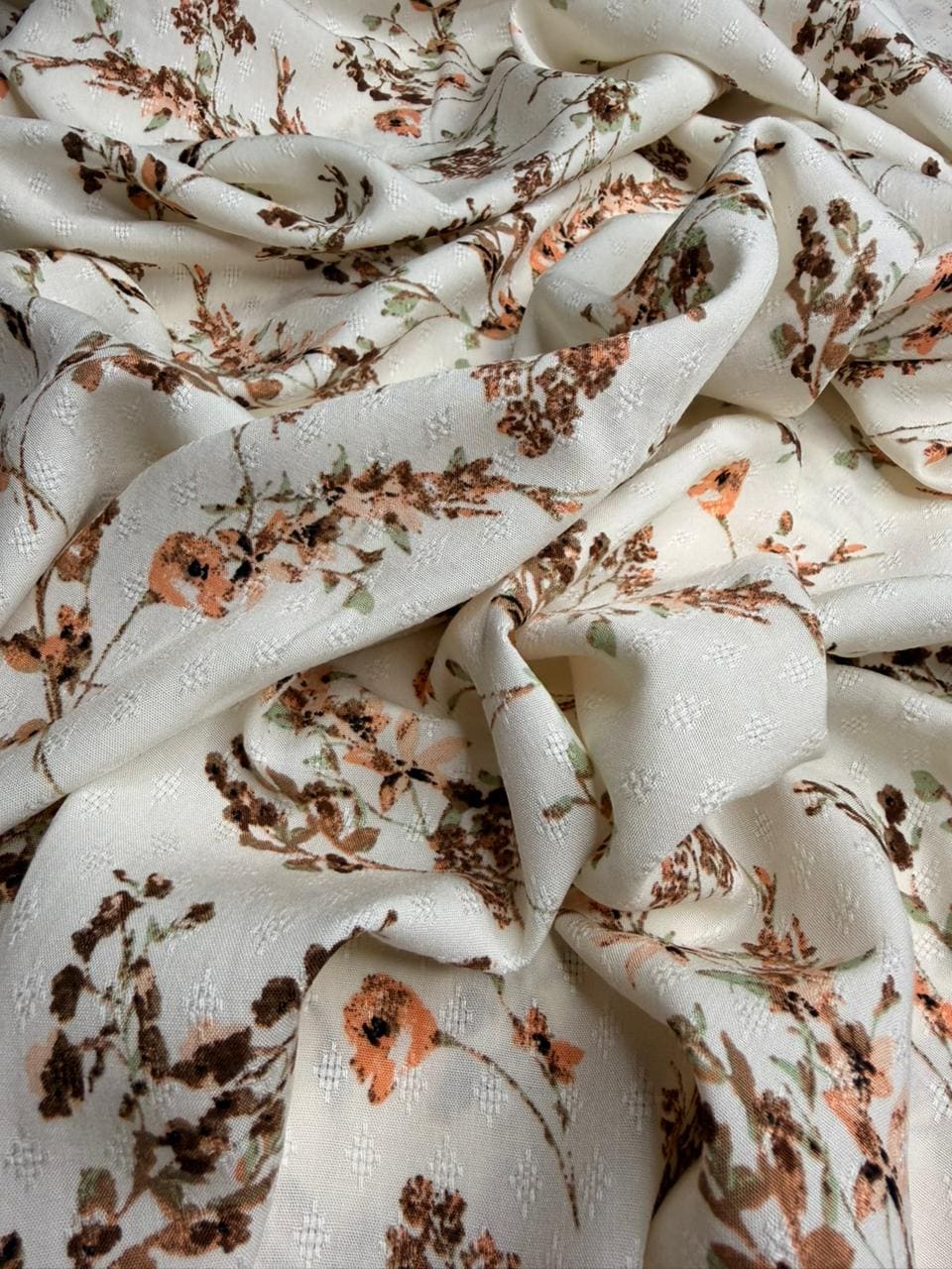 Luxury Imported Stone Linen Cream Peach Floral Printed Shirt & Trouser