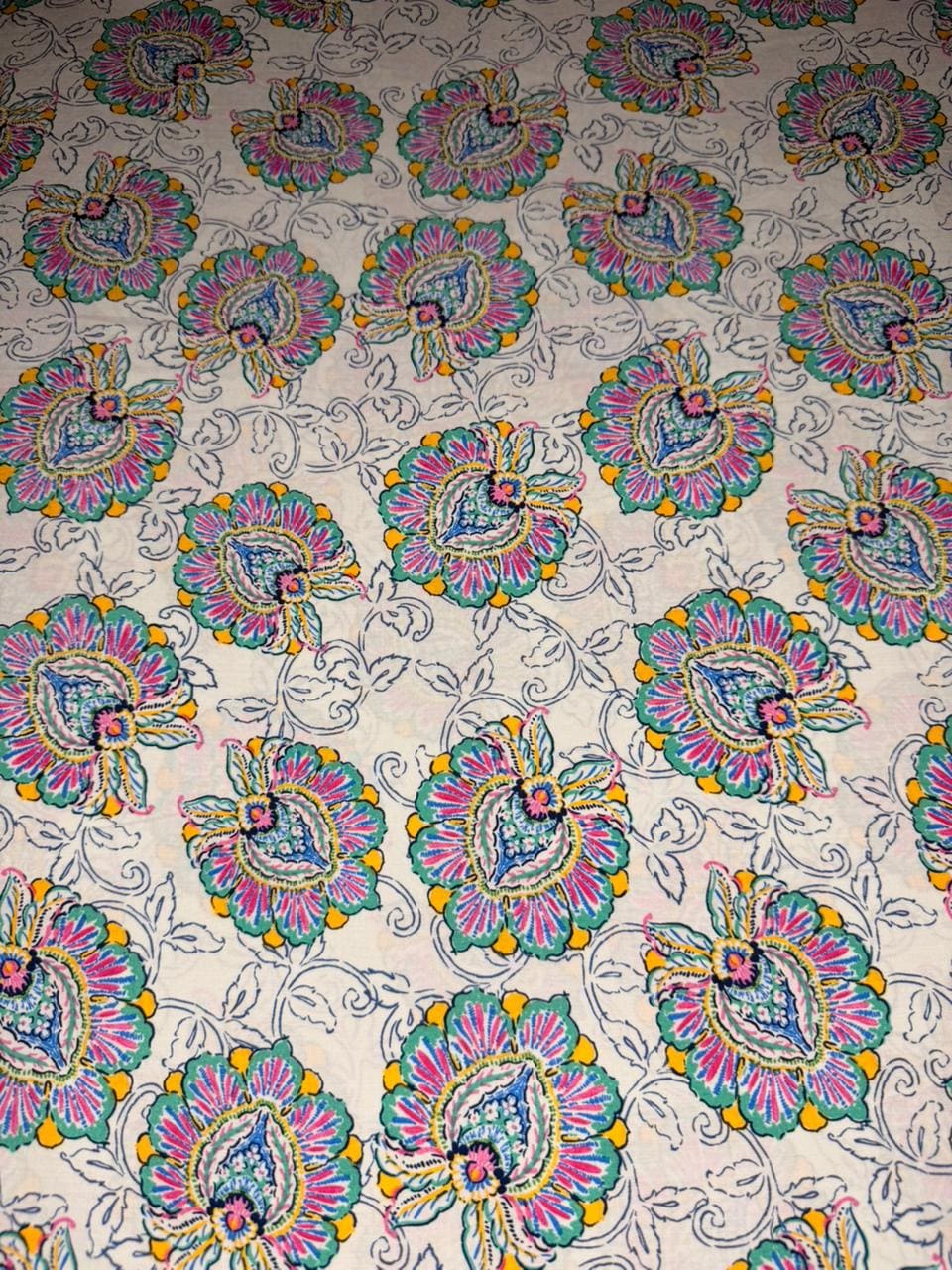 Luxury Imported Stone Linen Off-White Vibrant Floral Paisley Printed Shirt & Trouser