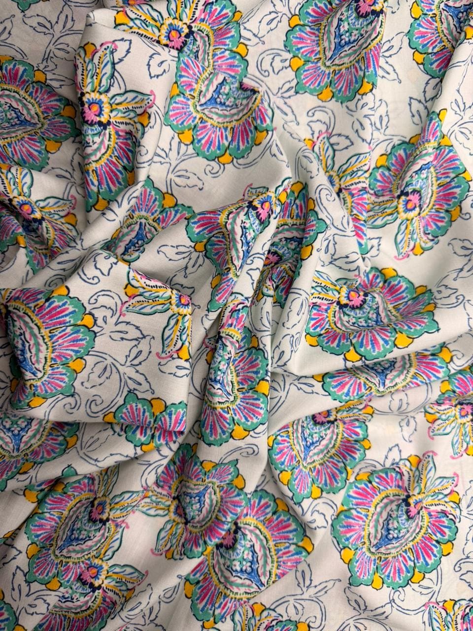 Luxury Imported Stone Linen Off-White Vibrant Floral Paisley Printed Shirt & Trouser
