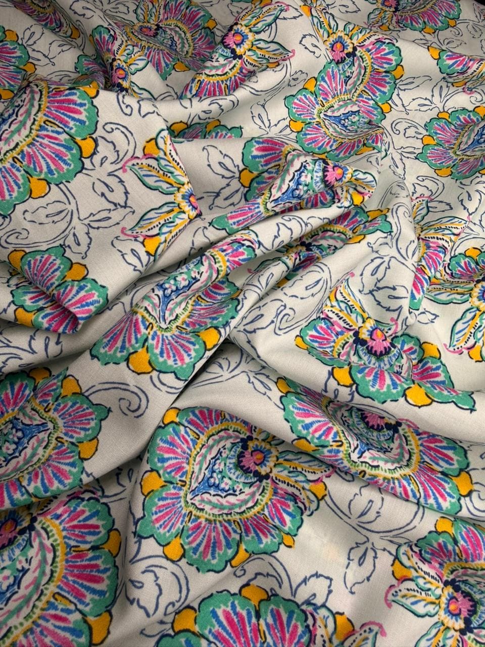 Luxury Imported Stone Linen Off-White Vibrant Floral Paisley Printed Shirt & Trouser