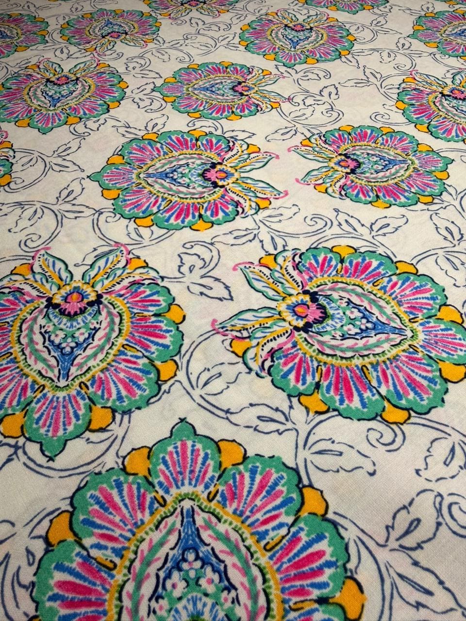 Luxury Imported Stone Linen Off-White Vibrant Floral Paisley Printed Shirt & Trouser