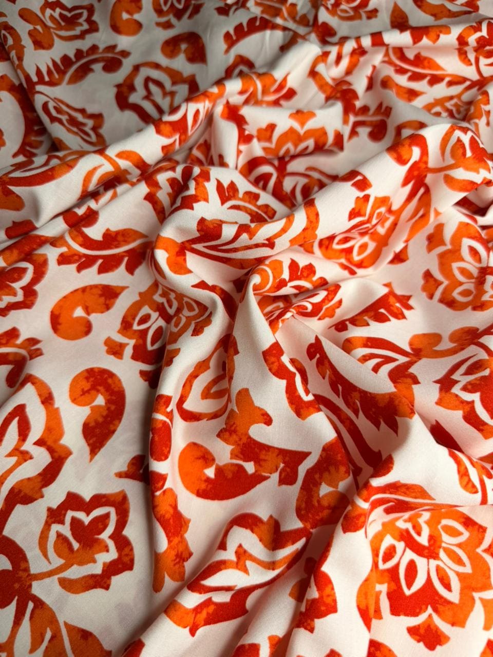 Luxury Imported Stone Linen – Classic Floral Damask Printed Fabric in Rust Orange (4 Yards)