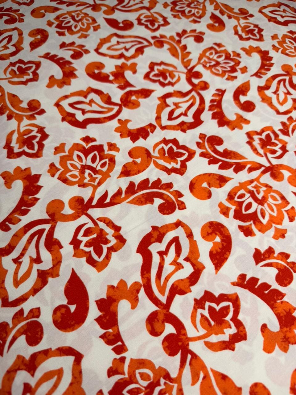 Luxury Imported Stone Linen – Classic Floral Damask Printed Fabric in Rust Orange (4 Yards)