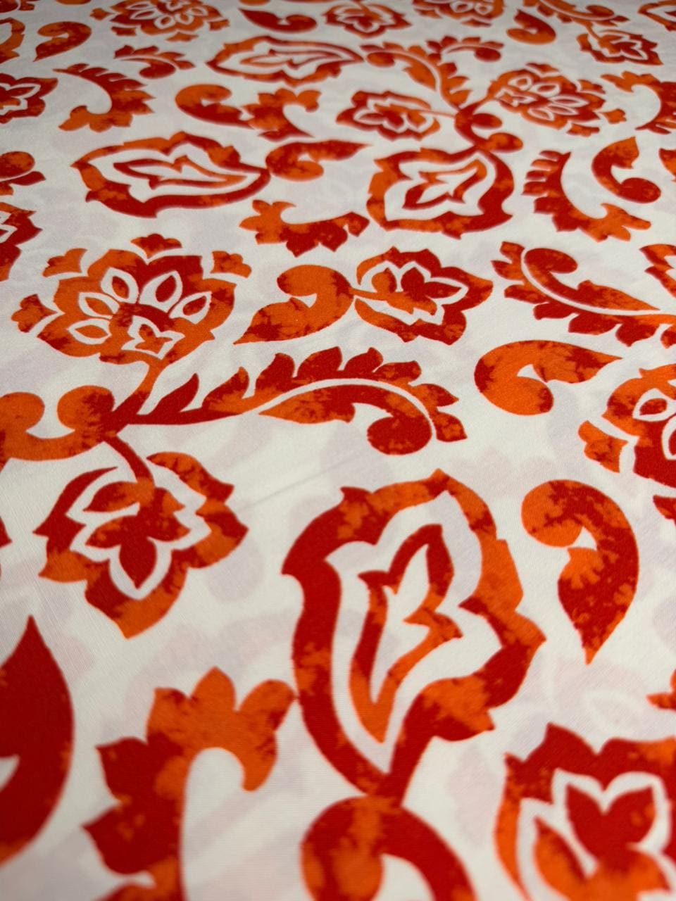 Luxury Imported Stone Linen – Classic Floral Damask Printed Fabric in Rust Orange (4 Yards)