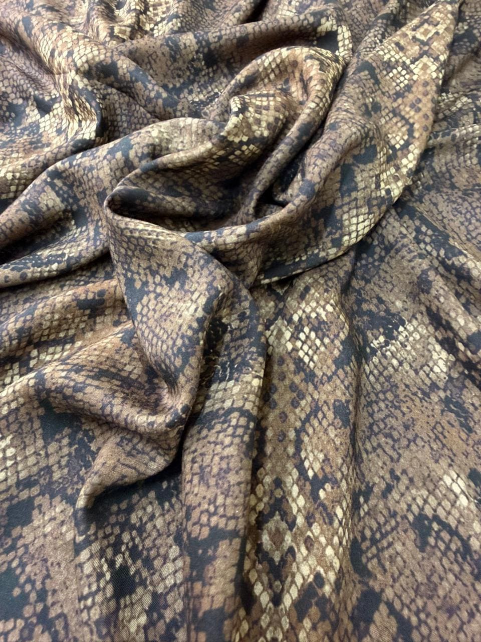 Luxury Imported Stone Linen – Snakeskin Animal Printed Fabric in Brown (4 Yards)