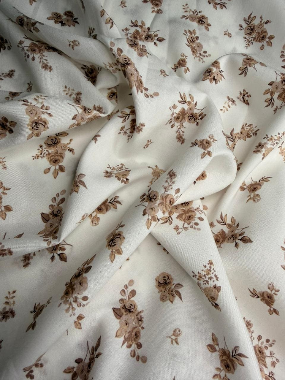Luxury Imported Stone Linen – Micro Floral Rose Printed Fabric in Beige (4 Yards)