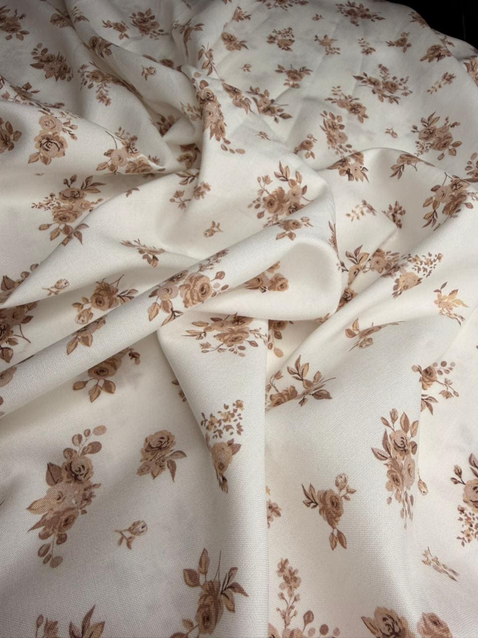 Luxury Imported Stone Linen – Micro Floral Rose Printed Fabric in Beige (4 Yards)