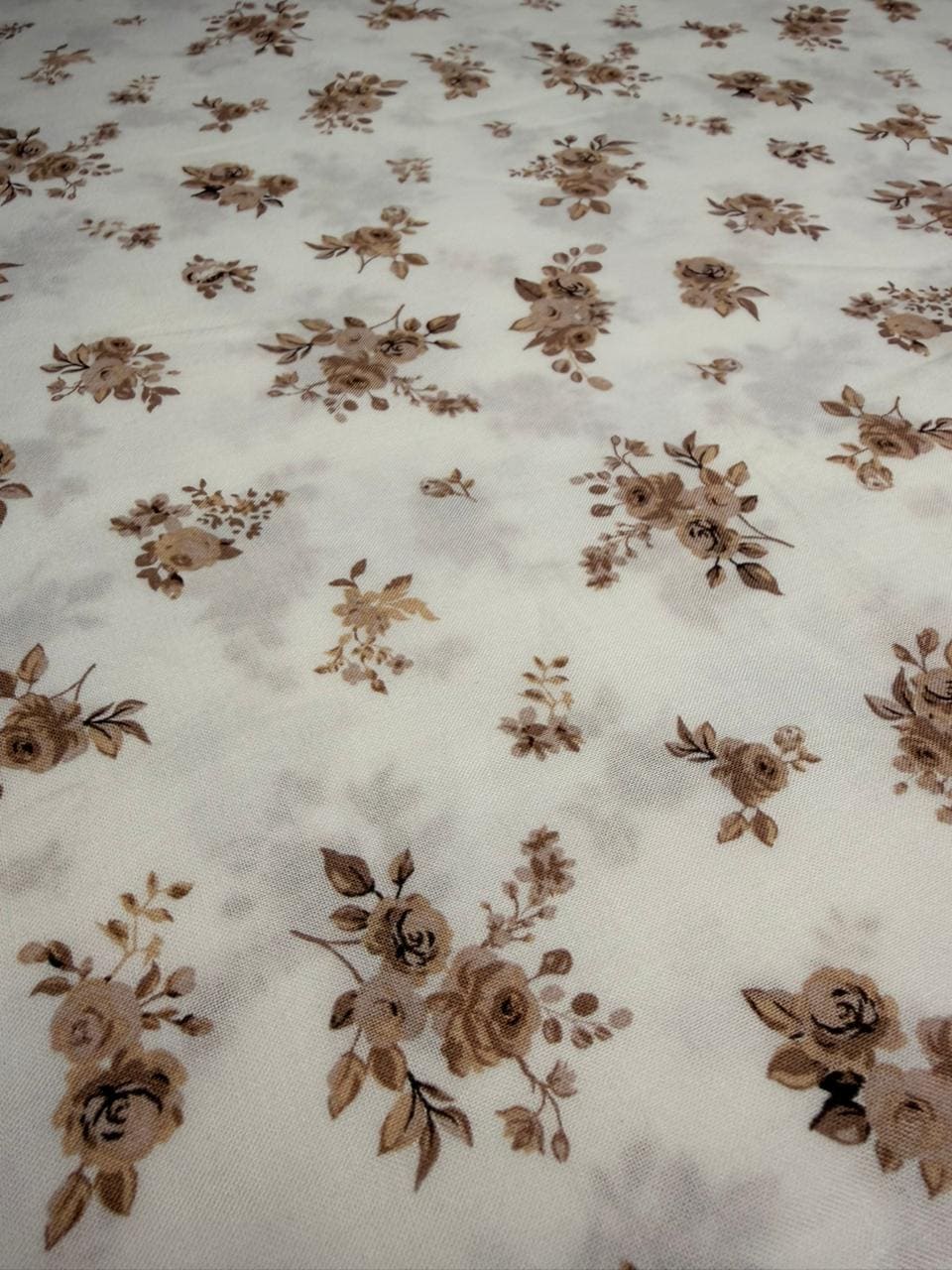 Luxury Imported Stone Linen – Micro Floral Rose Printed Fabric in Beige (4 Yards)