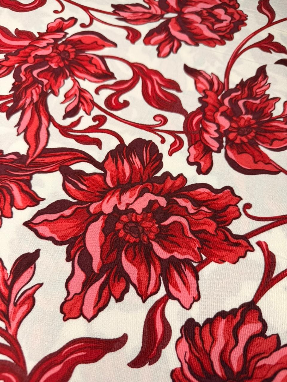 Luxury Imported Stone Linen – Bold Crimson Red Floral Printed Fabric (4 Yards)