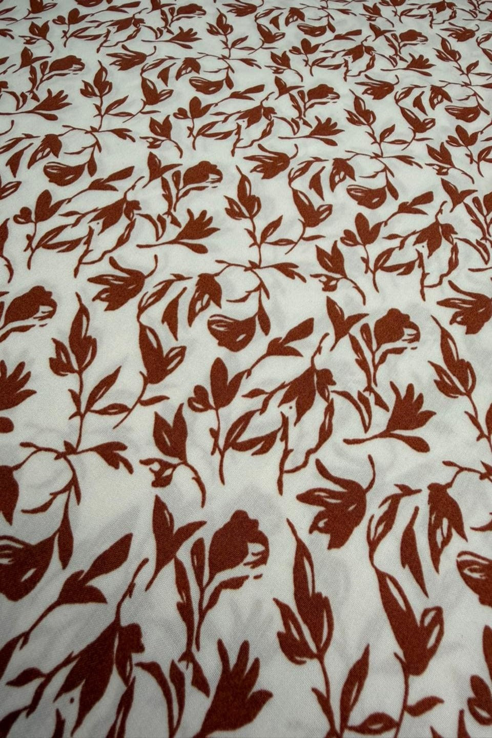 Luxury Imported Stone Linen – Terracotta Leaf Vine Printed Fabric in Off-White (4 Yards)