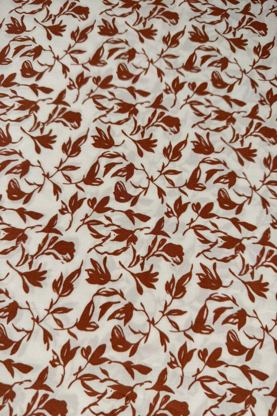 Luxury Imported Stone Linen – Terracotta Leaf Vine Printed Fabric in Off-White (4 Yards)
