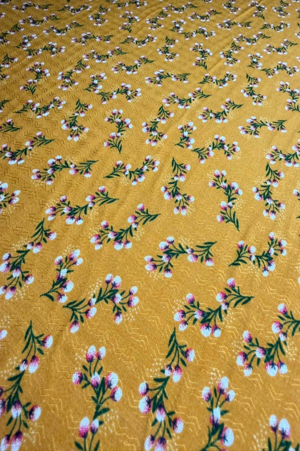 Luxury Imported Stone Linen – Micro Floral Spray Printed Fabric in Mustard Yellow (4 Yards)