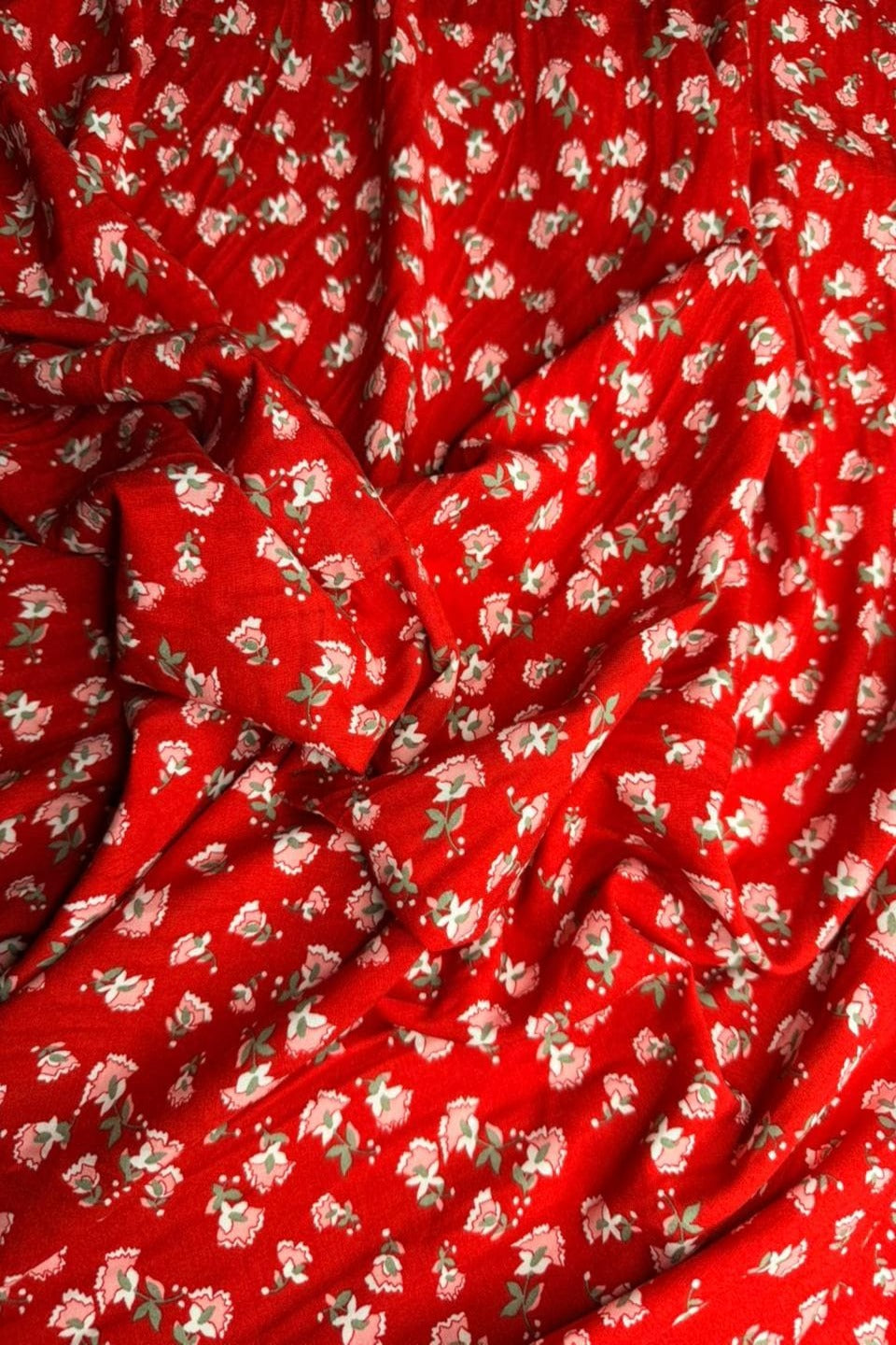 Luxury Imported Stone Linen – Petite Floral Ditsy Printed Fabric in Vibrant Red (4 Yards)