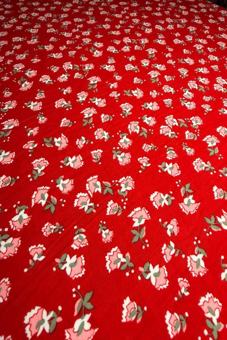 Luxury Imported Stone Linen – Petite Floral Ditsy Printed Fabric in Vibrant Red (4 Yards)