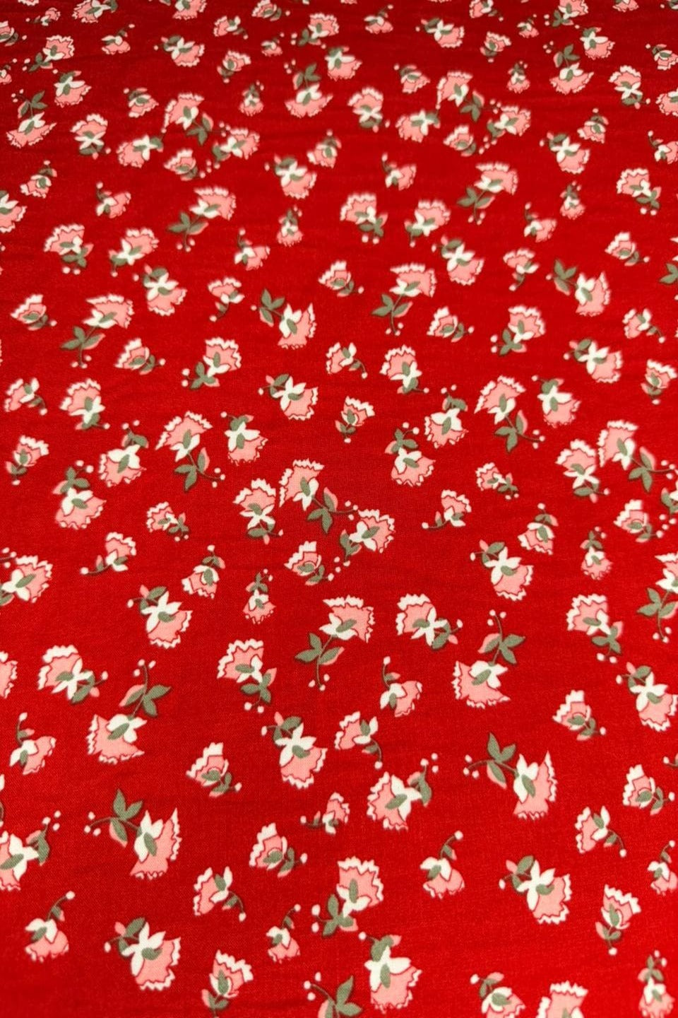 Luxury Imported Stone Linen – Petite Floral Ditsy Printed Fabric in Vibrant Red (4 Yards)