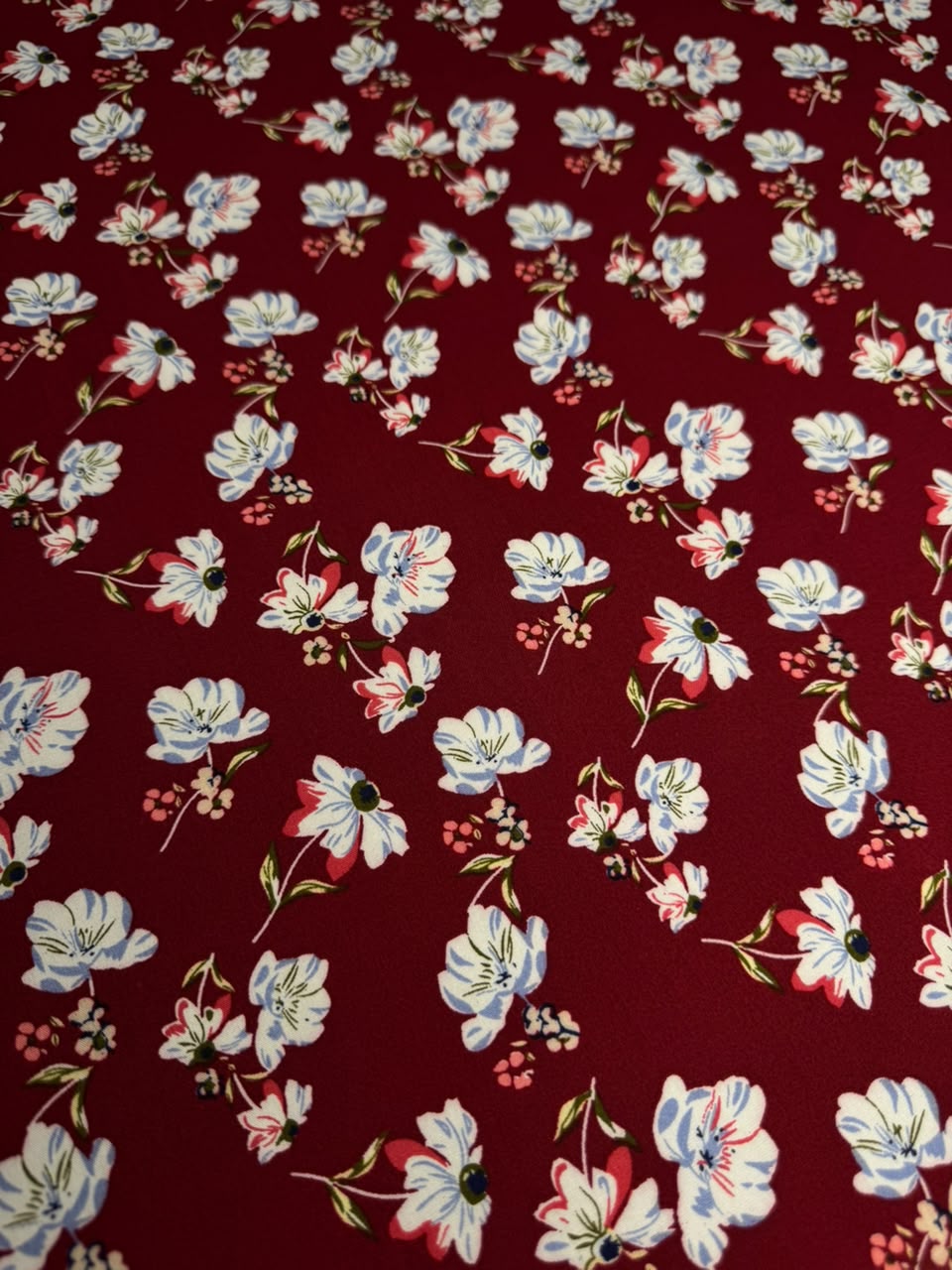 Luxury Imported Stone Linen Floral Spray Print Maroon Red - 2 Piece Suit For Women