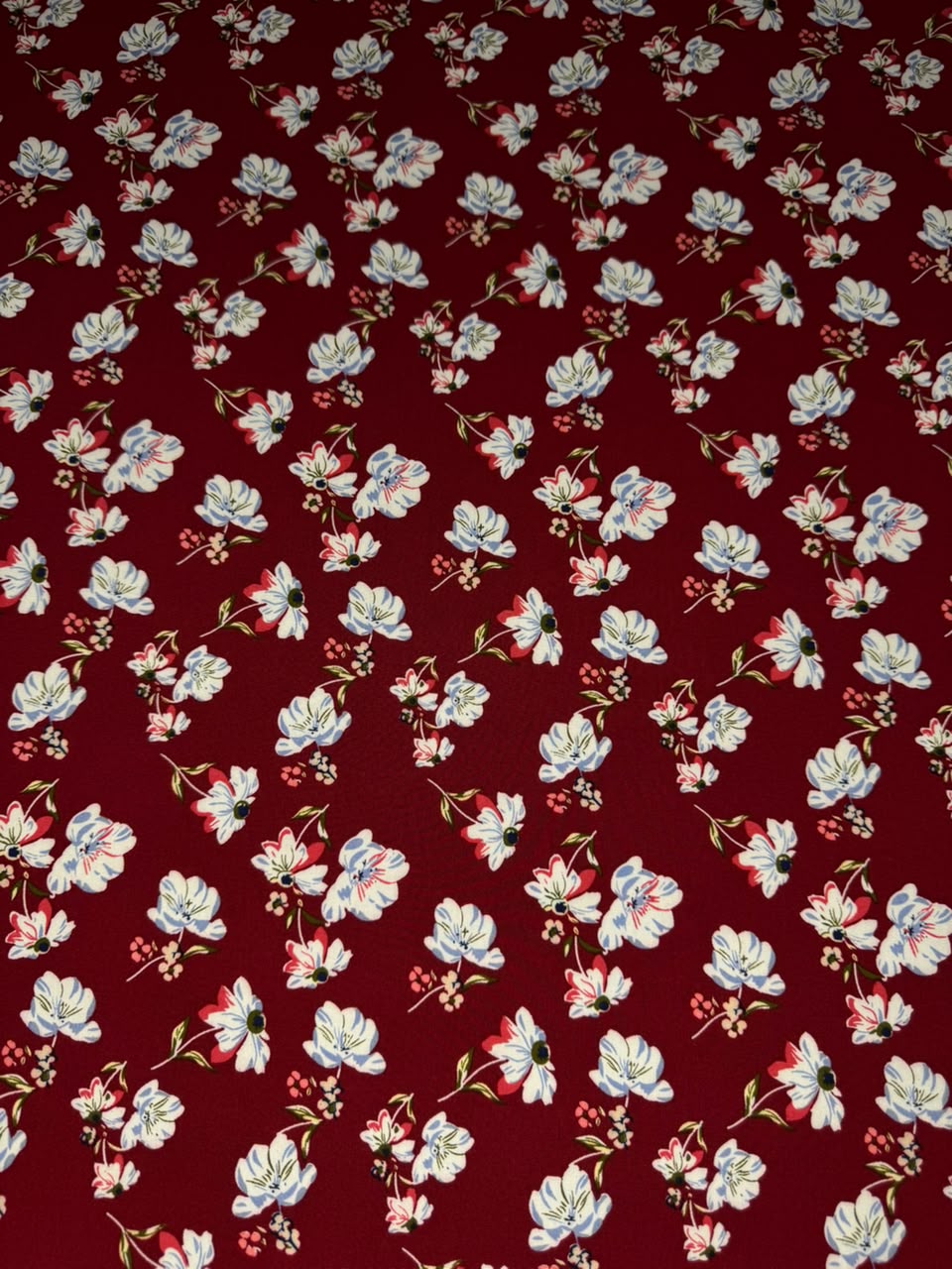 Luxury Imported Stone Linen Floral Spray Print Maroon Red - 2 Piece Suit For Women