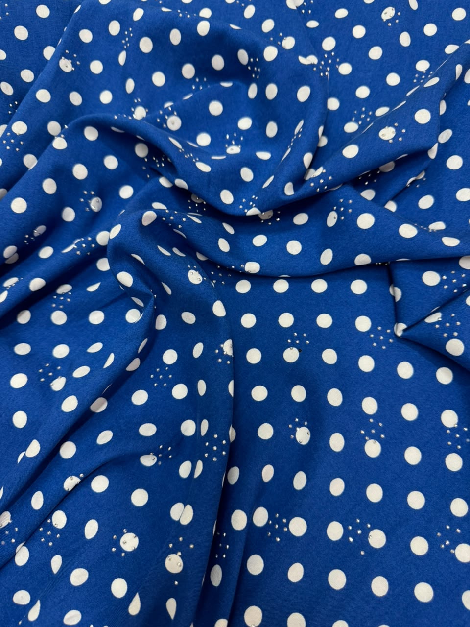 Diamond Linen Polka Dot Print  Blue & White - 2 Piece Suit For Women