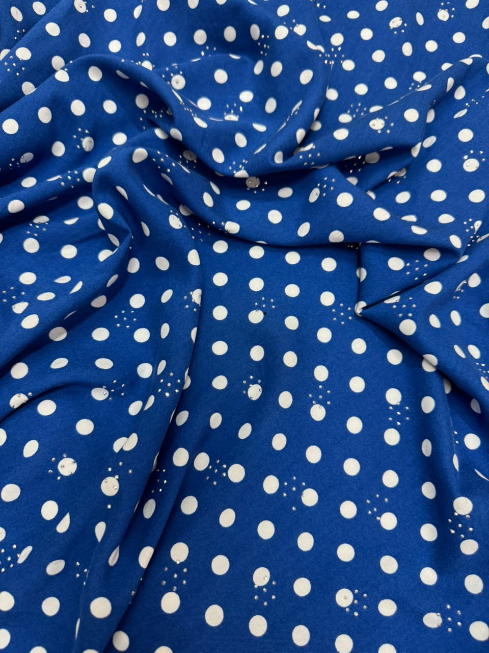 Diamond Linen Polka Dot Print  Blue & White - 2 Piece Suit For Women
