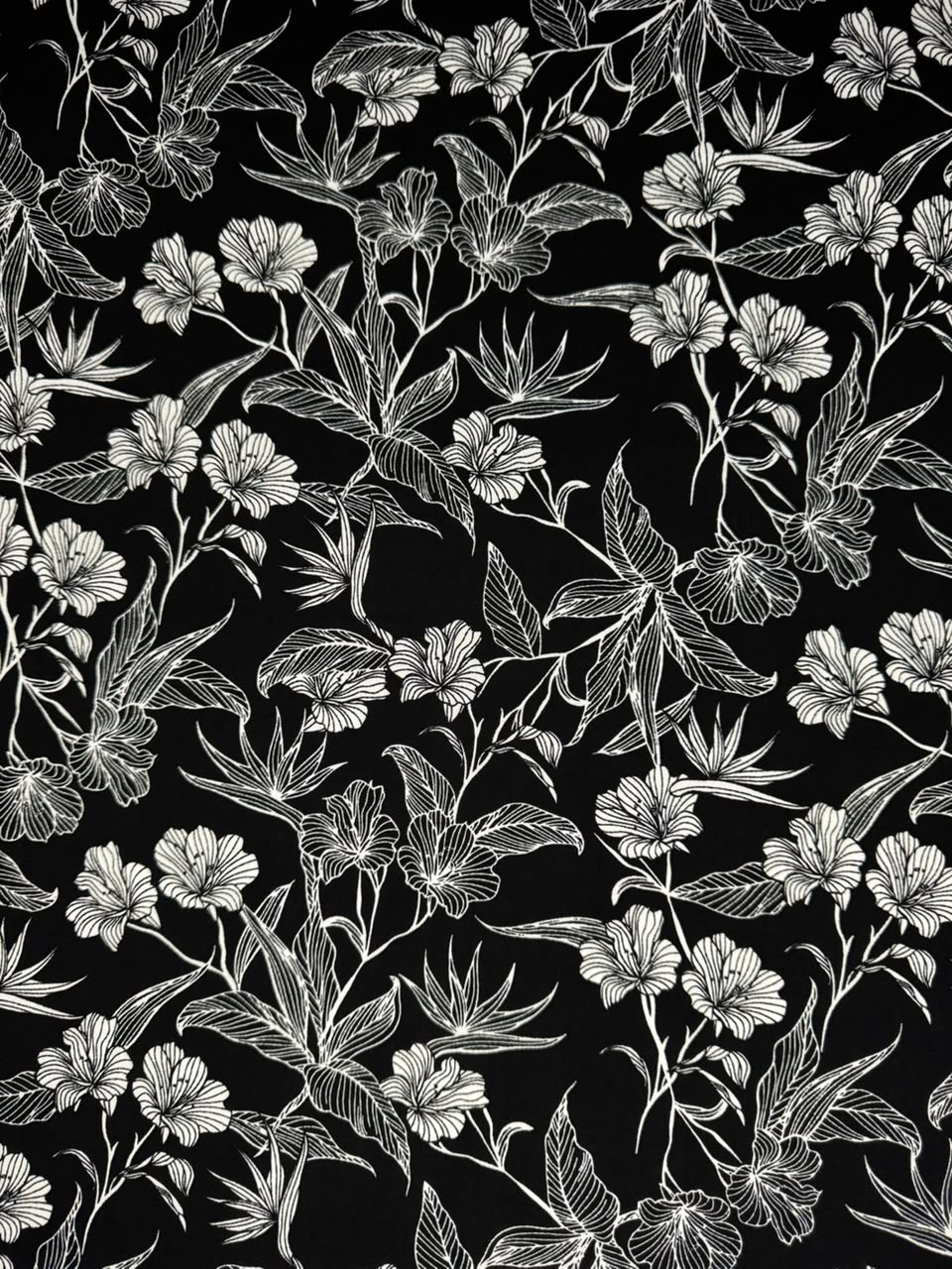 Luxury Imported Stone Linen – White Floral Print | Black