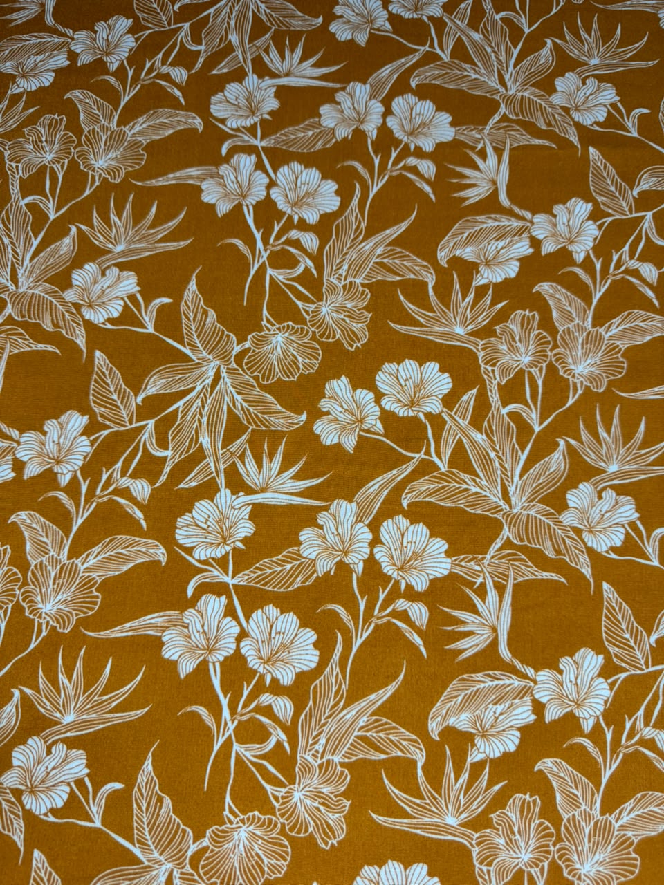 Luxury Imported Stone Linen – White Floral Print | Mustard