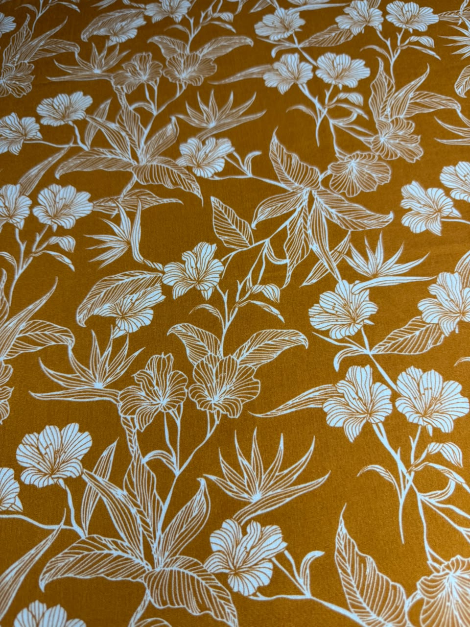 Luxury Imported Stone Linen – White Floral Print | Mustard