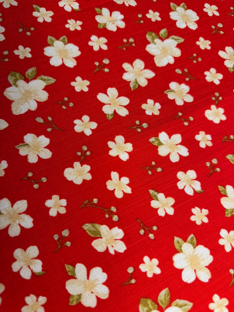 Premium Irish Linen - Crimson Floral Bloom - Scarlet Red & Cream