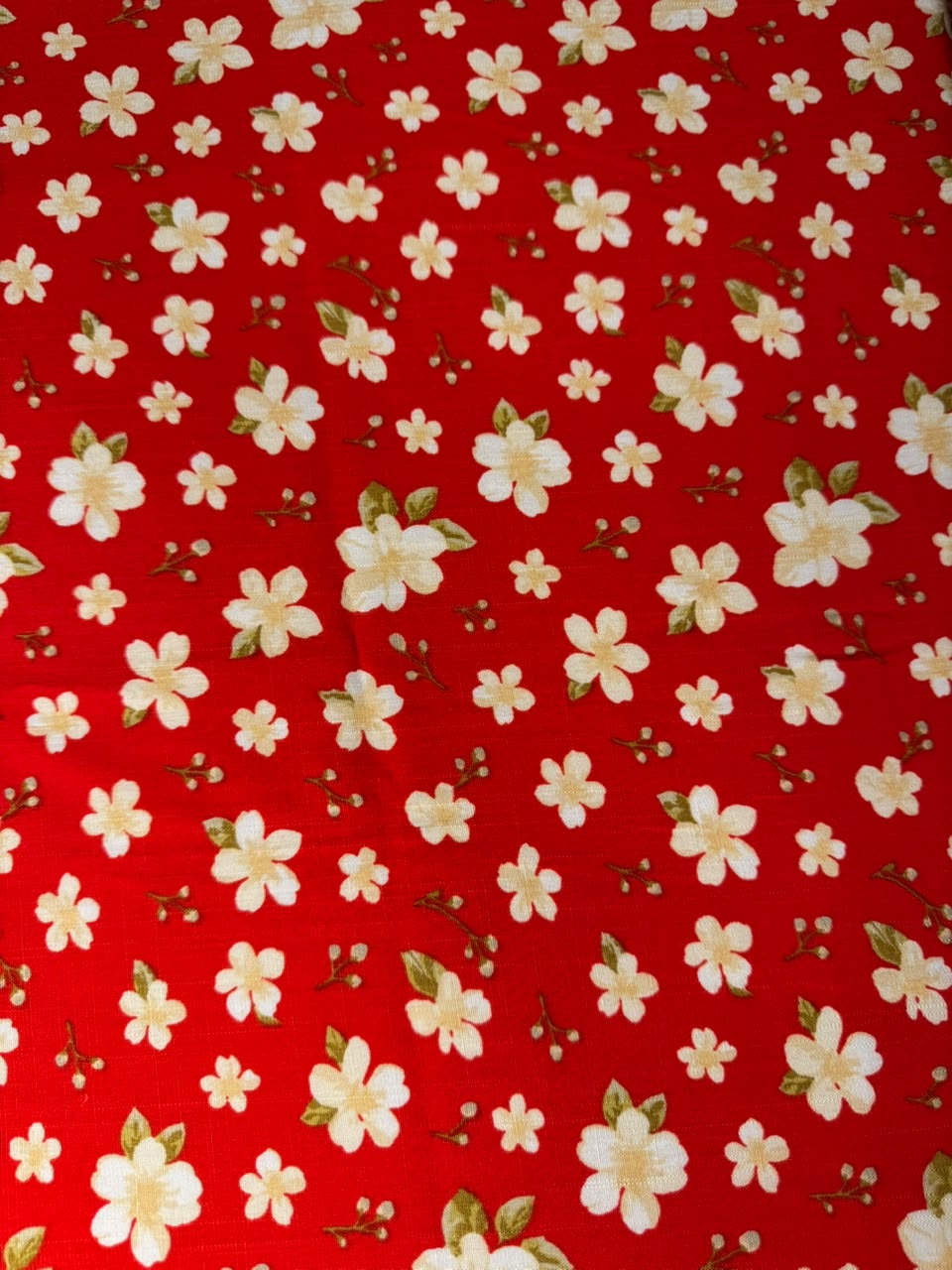 Premium Irish Linen - Crimson Floral Bloom - Scarlet Red & Cream