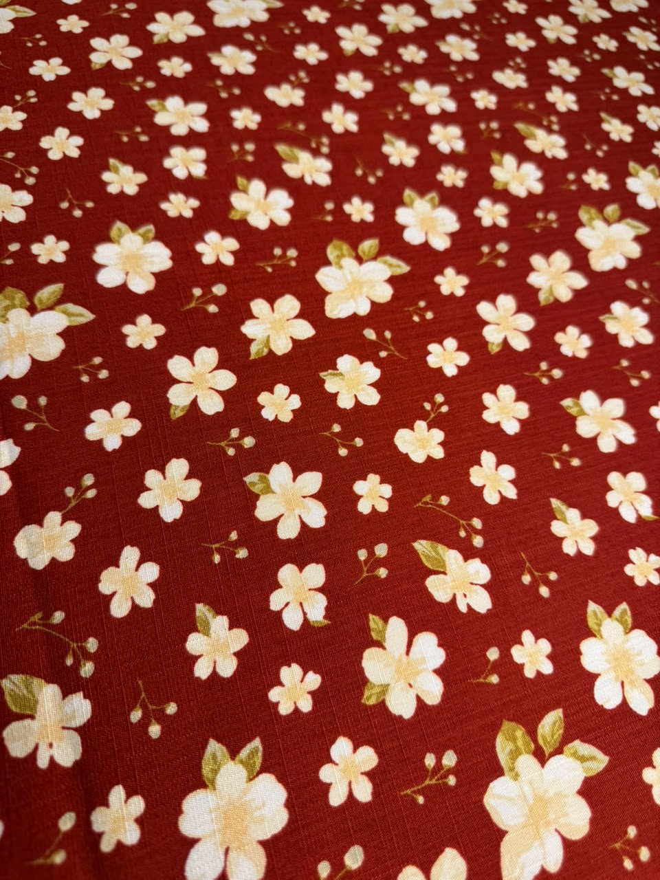Premium Irish Linen - Rustic Meadow Blossom - Terracotta Red & Cream
