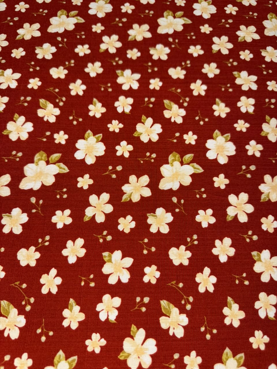 Premium Irish Linen - Rustic Meadow Blossom - Terracotta Red & Cream