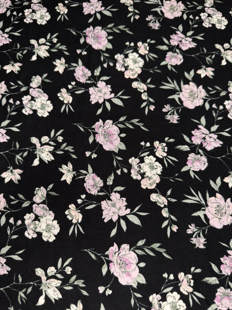 Marina Elaris - Black & Lilac Pink Floral Printed Fabric