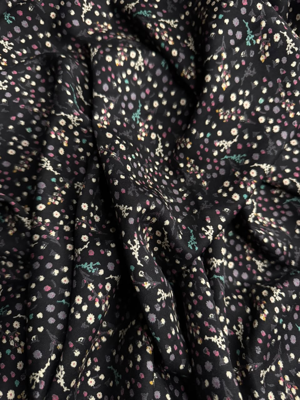 Marina Elaris - Black Ditsy Floral & Polka Printed Fabric