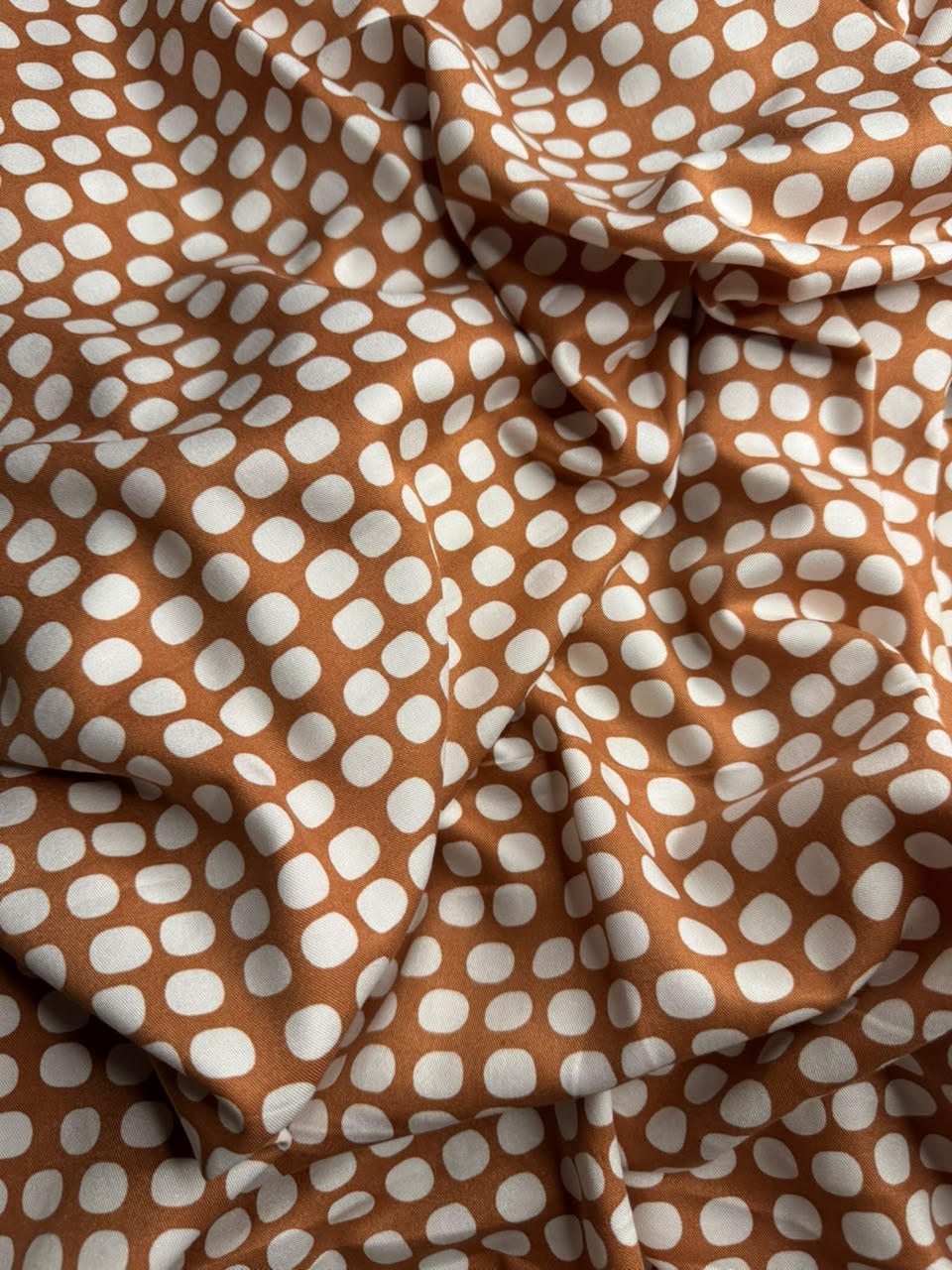 Marina Elaris - Brown Peach & White Polka Dot Printed Fabric