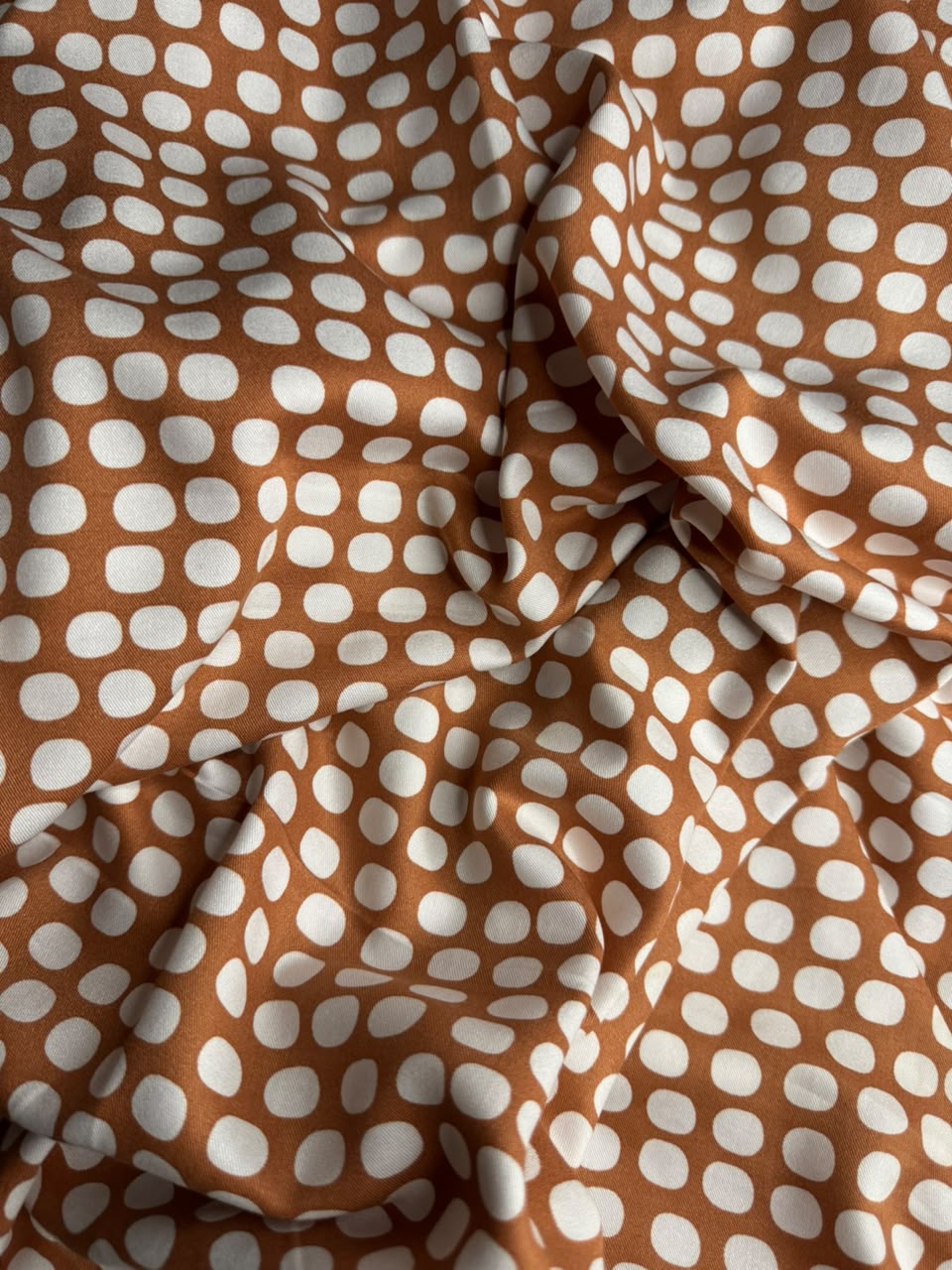 Marina Elaris - Brown Peach & White Polka Dot Printed Fabric