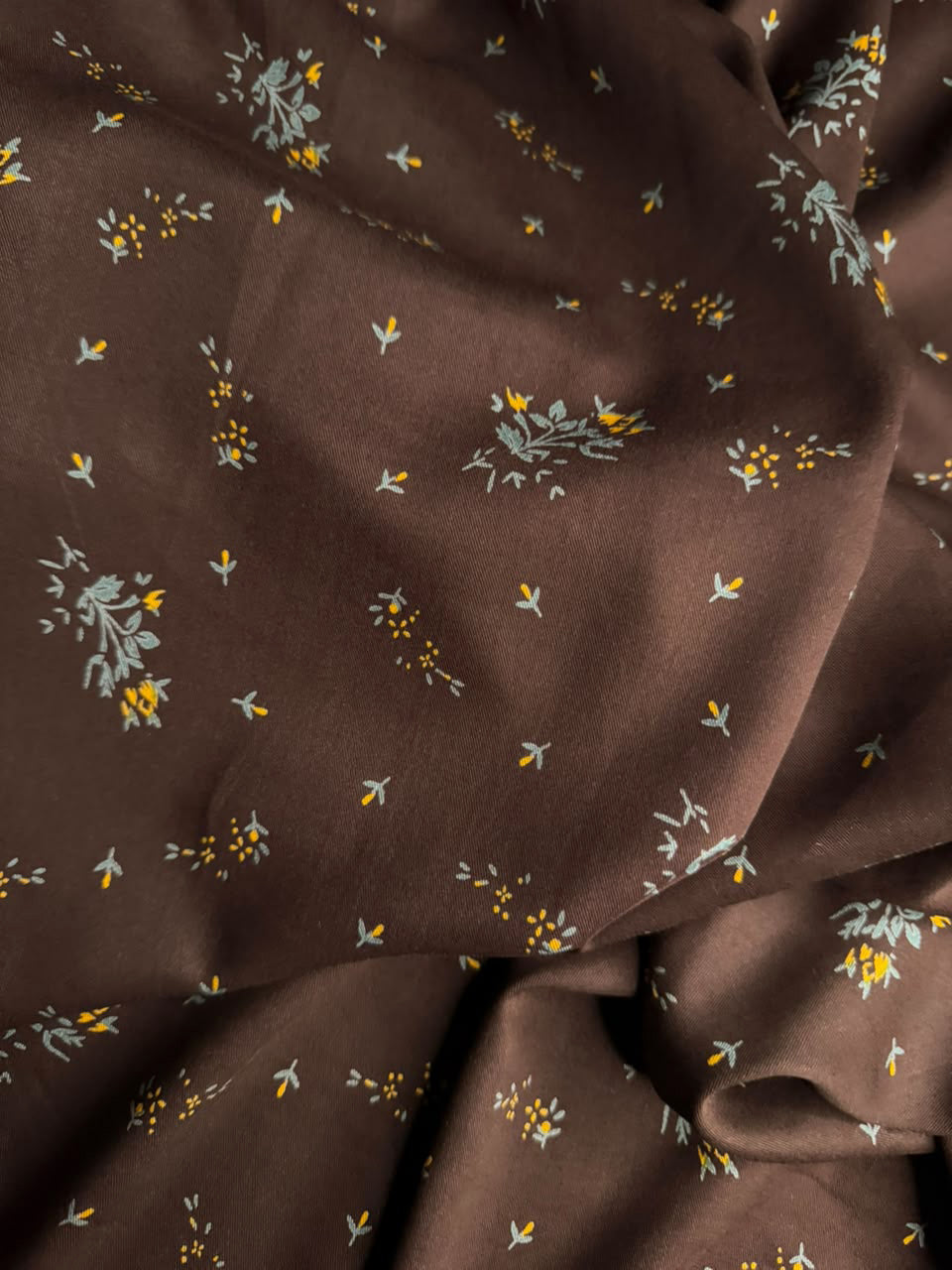 Marina Elaris - Dark Brown & Mustard Ditsy Floral Kundan Marina Printed Fabric