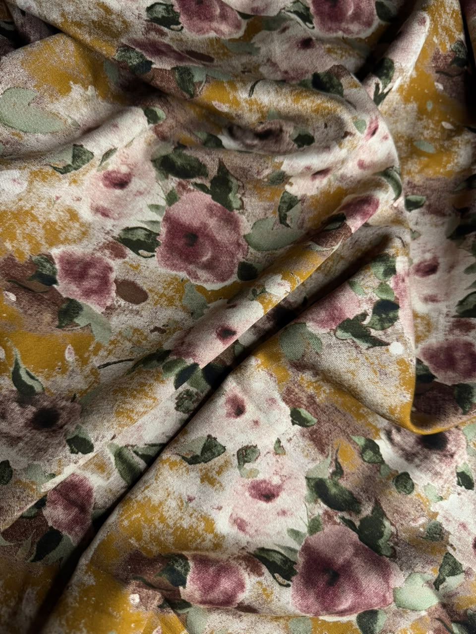 Zarvella Imported Marina Collection - Vintage Watercolor Blossom - Mustard Gold & Dusty Rose