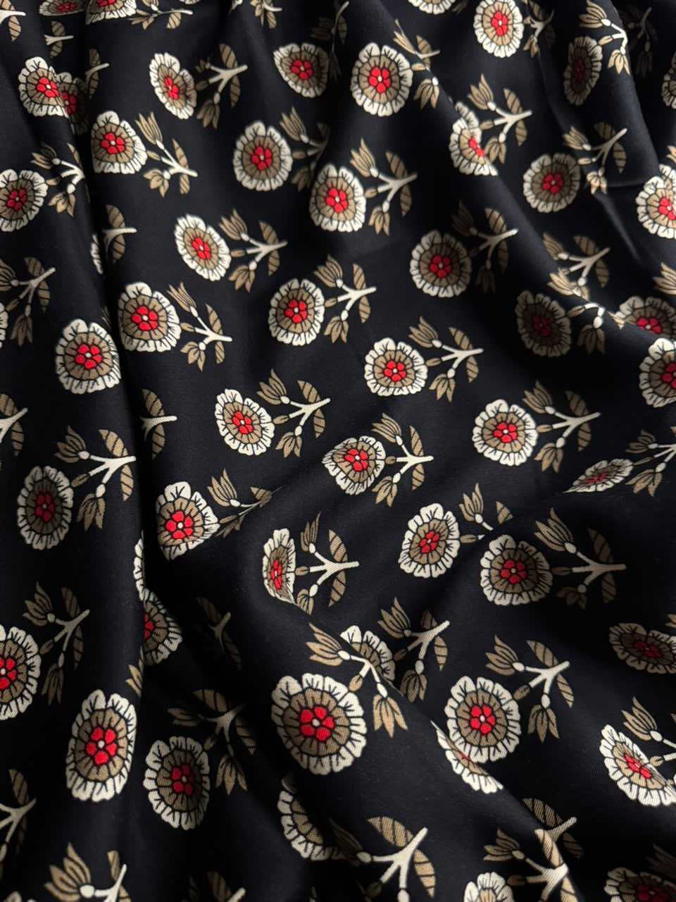 Zarvella Imported Marina Collection - Heritage Floral Booti - Midnight Black & Crimson Red