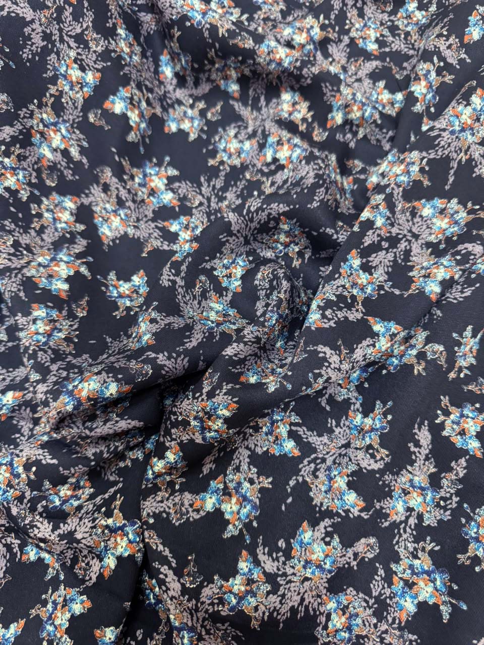 Zarvella Imported Marina Collection - Frost Floral Cluster - Navy Blue & Powder Blue