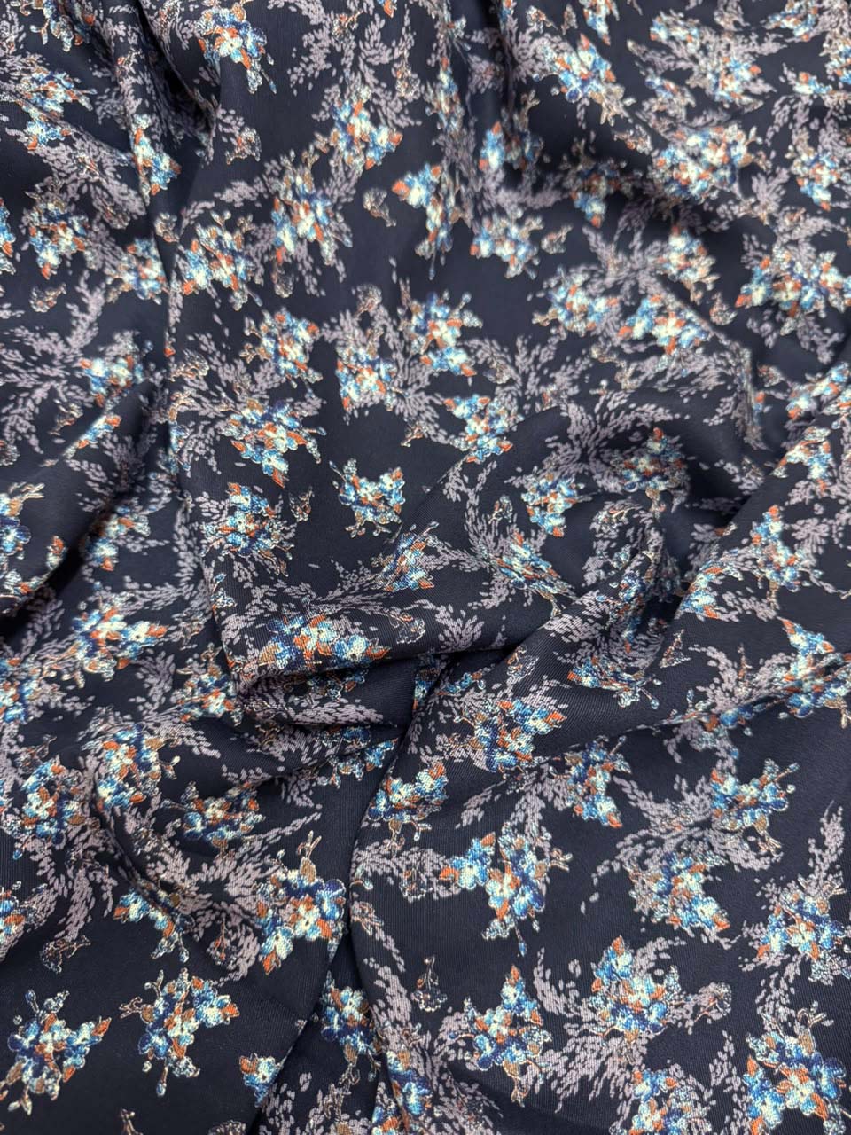 Zarvella Imported Marina Collection - Frost Floral Cluster - Navy Blue & Powder Blue