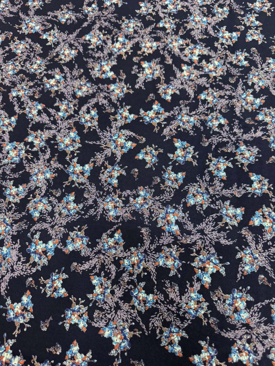 Zarvella Imported Marina Collection - Frost Floral Cluster - Navy Blue & Powder Blue