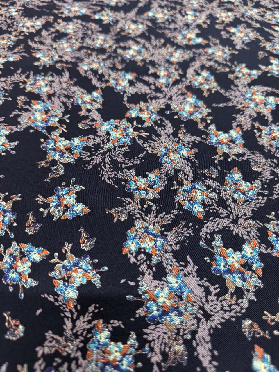 Zarvella Imported Marina Collection - Frost Floral Cluster - Navy Blue & Powder Blue