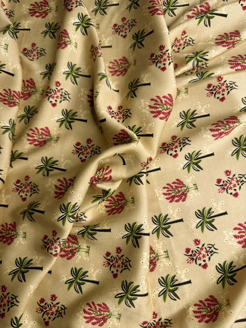 Zarvella Imported Marina Collection - Oasis Palm Motif - Light Mustard & Olive Green